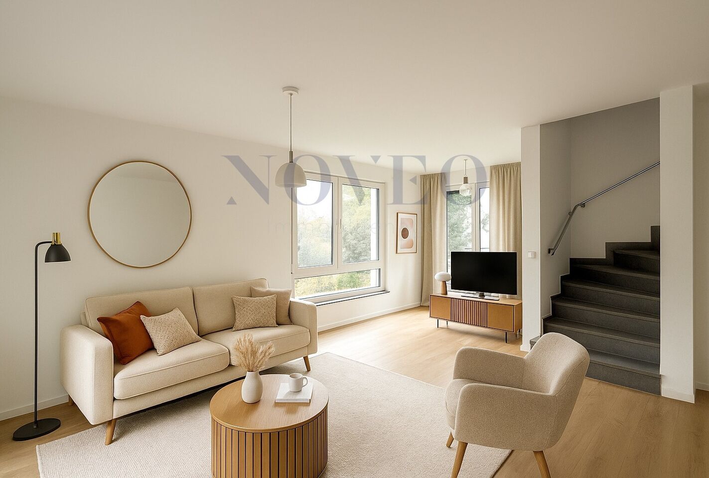visualisiertes gemütliches Wohnzimmer